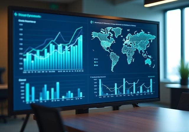 Data analytics dashboard showing market trends and consumer growth charts