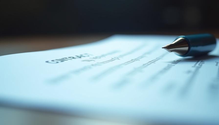 A professional desk with legal documents and a fountain pen representing strategic consulting agreements